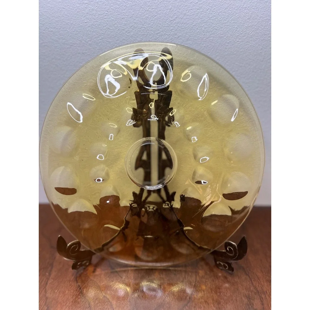Hazel-Atlas Plate Reflection Glass Mid Century Amber Thumbprint 10-inch Vintage